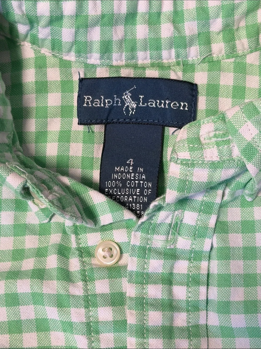 Ralph Lauren Light Green Gingham Button-Down Shirt for Kids